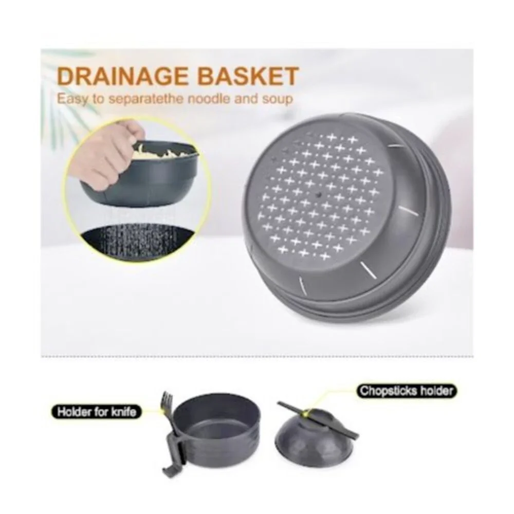 33 oz Microwave Ramen Bowl Cooker Set W/ Chopsticks Spoon Pasta Black Fridge NWT